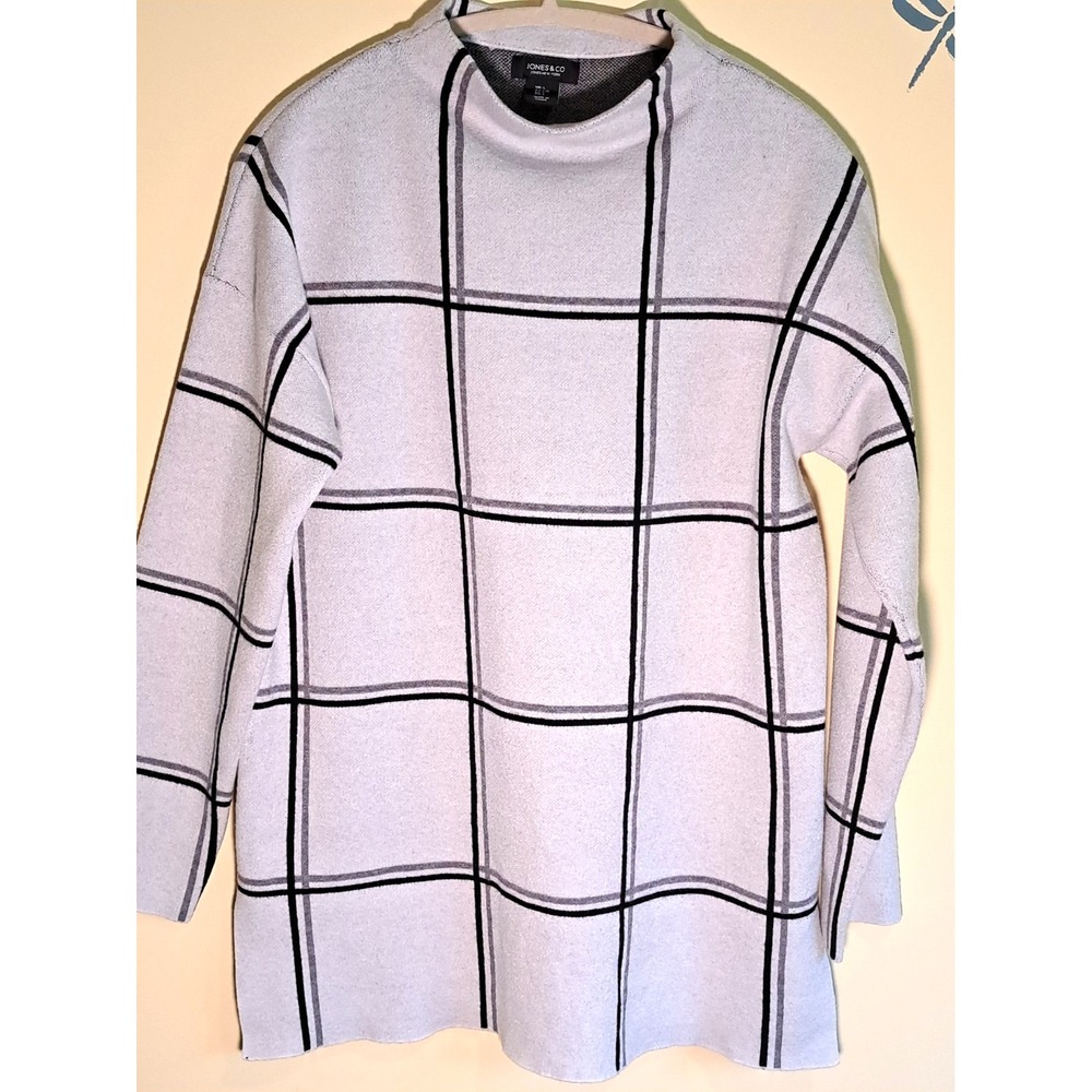Jones New York Women's Viscose Blend Plaid Long Sleeves Sweater Pullover Large